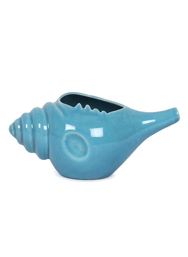 Qimacplus Ceramic Shell Neti Pot with 10 Sachet Neti Salt - Soothing Conch Shell Decorative Design - Larger Size About 10 oz Capacity - Lead-Free and Nonmetallic -Microwave and Dishwasher Safe (Blue) - Image 1